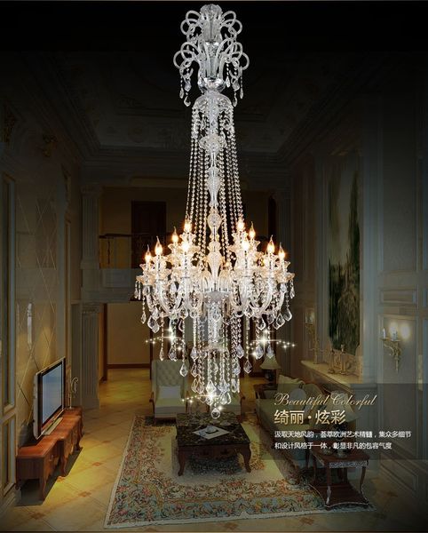 large stair long luxury crystal chandelier modern K9 Lobby lustres de cristal candle fixture
