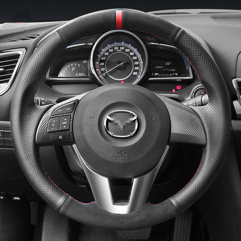 For Mazda CX-5 customized steering wheel cover Black Suede Leather+Black holes