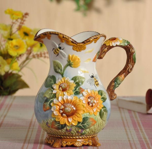 ceramic creative sunflower flowers vase coffee pot home decor crafts room wedding decorations handicraft porcelain figurines