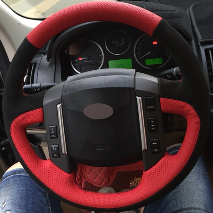 Red Genuine Leather Black Suede Car Steering Wheel Cover for Land Rover Discovery 3 2004-2009
