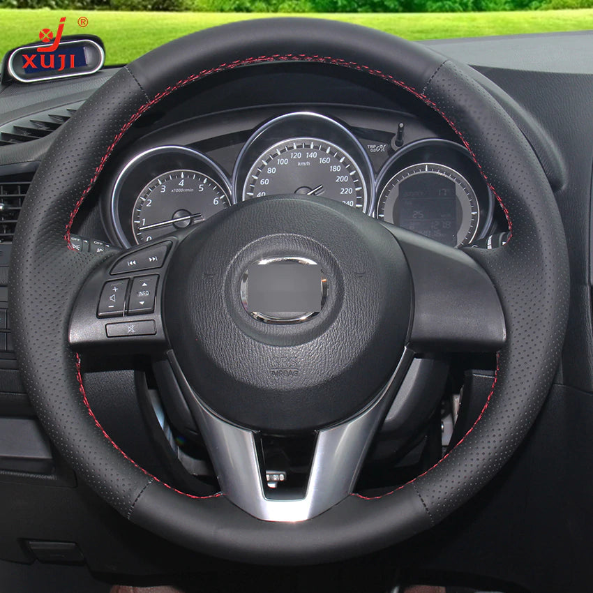 Black Leather Hand-stitched Car Steering Wheel Cover for Mazda CX-5 CX5 Atenza 2014 New Mazda 3 CX-3 2016 Scion iA 2016