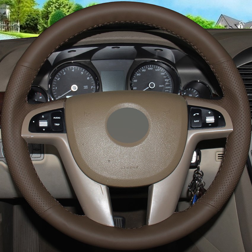 New DIY Hand-stitched Dark Brown Genuine Leather Car Steering Wheel Cover for Buick Park Avenue