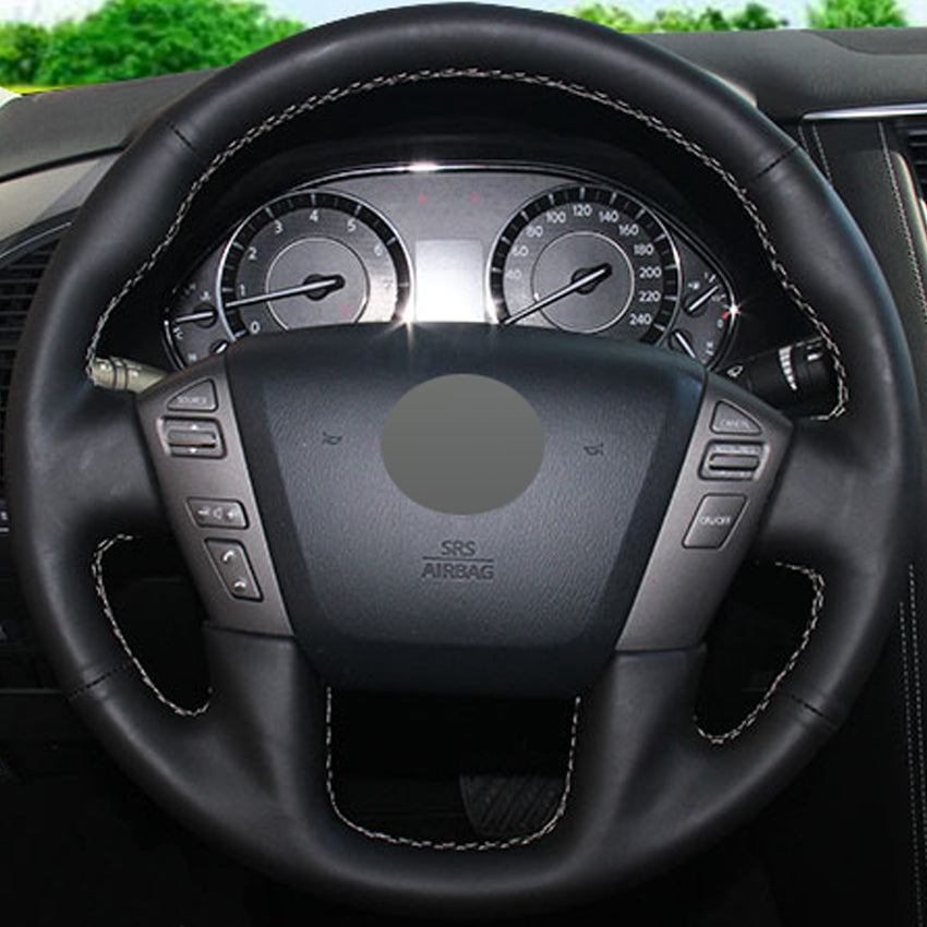 Car Steering Wheel Cover Black Genuine leather for Nissan Patrol 2011-2017 Infiniti QX56 2011-2013 Infiniti QX80 2013-2017