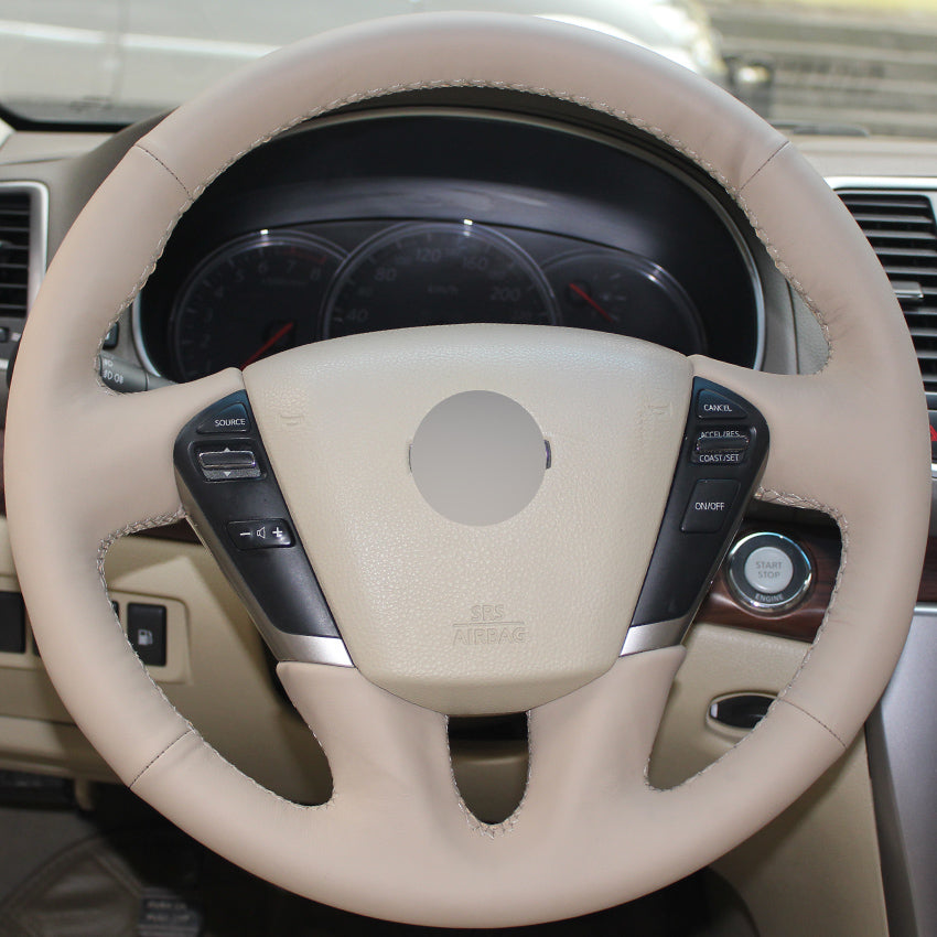 Beige Genuine Leather Hand-stitched Car Steering Wheel Cover for Nissan Teana 2008-2012 Murano 2009-2014