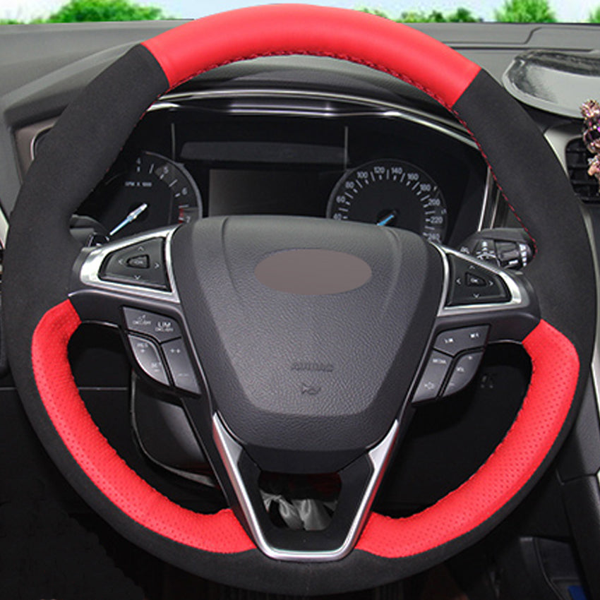 Red Genuine Leather Black Suede DIY Hand-stitched Car Steering Wheel Cover for Ford Fusion Mondeo 2013 2014 EDGE 2015 2016