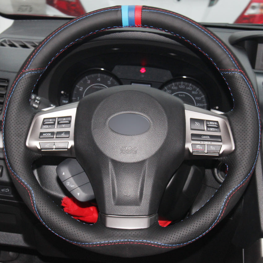 Black Leather Suede Hand-stitched Car Steering Wheel Cover for Subaru Forester 2013-2015 Legacy 2013-2014 Outback 2013