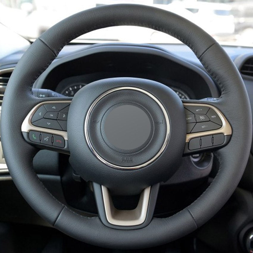 Black Genuine Leather Hand-stitched Steering Wheel Cover for Jeep Compass 2017 Renegade 2016 2017