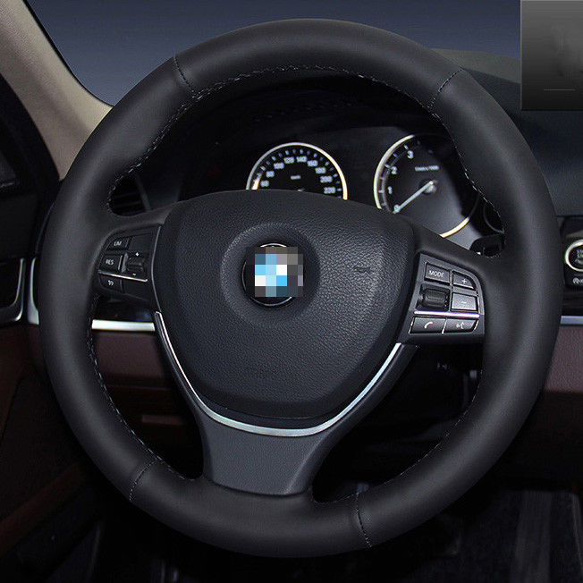 For BMW 525LI Hand Sewing Steering Wheel Cover Black Leather Black thread