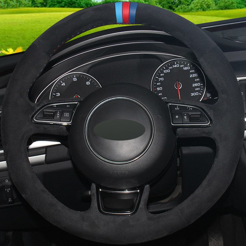 New Black Suede DIY Hand-stitched Steering Wheel Cover for Audi A1 A3 A5 A7