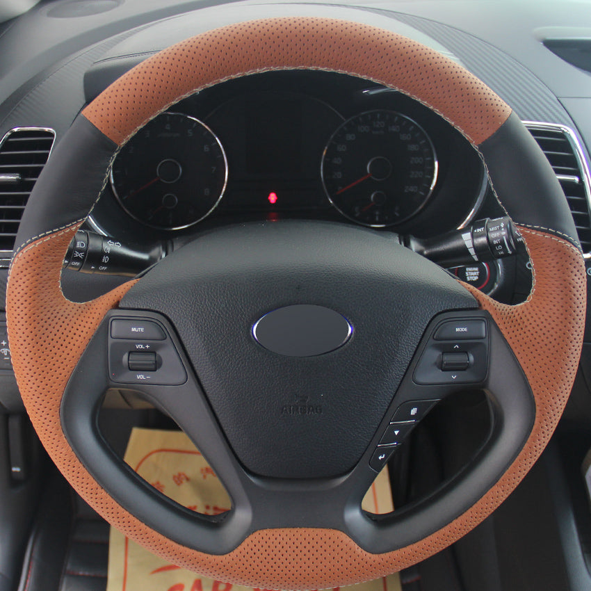 Orange Black Genuine Leather Hand-stitched Car Steering Wheel Cover for Kia K3 Kia Ceed Cee&#039;d 2013 2014