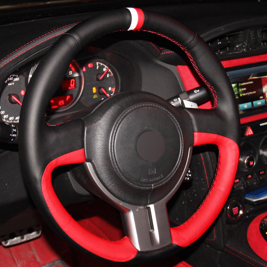 New Red Black Genuine Leather White Red Marker Car Steering Wheel Cover for Toyota 86 Subaru BRZ