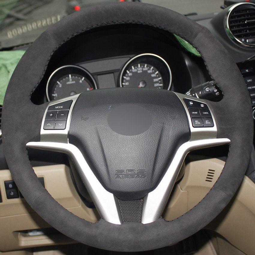 All Black Suede DIY Hand-stitched Car Steering Wheel Cover for Great Wall Haval Hover H6