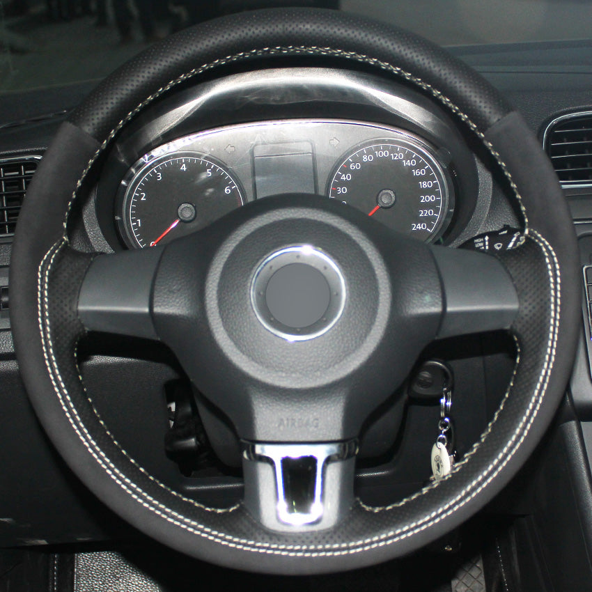Black Genuine Leather Suede Car Steering Wheel Cover for Volkswagen Golf 6 Mk6 VW Polo Sagitar Bora Santana Jetta Mk6 MK5