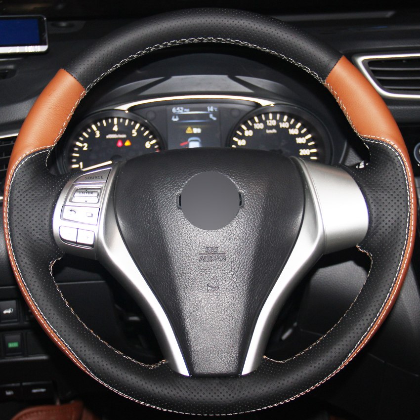 Orange Black Genuine Leather Car Steering Wheel Cover for Nissan Teana Altima 2013-2016 X-Trail QASHQAI Rogue 2014-2016