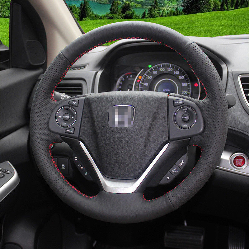 For Honda CRV 2012-2016- Crider Hand Sewing Steering Wheel Cover Balck leather