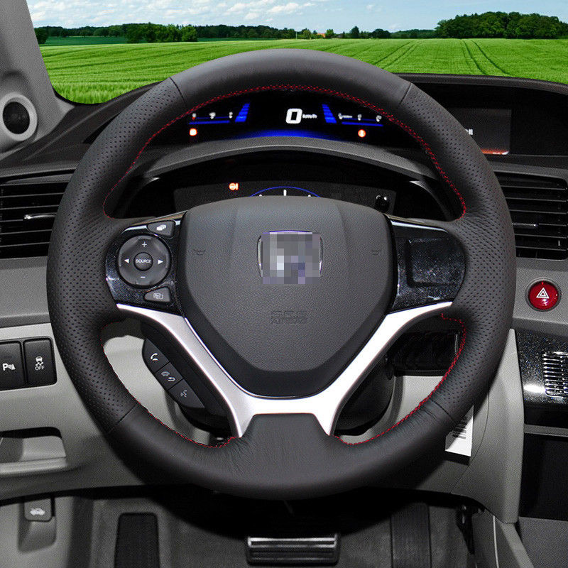 For Honda Civic 9th- Jed Car DIY Hand Sewing Steering Wheel Cover Balck leather