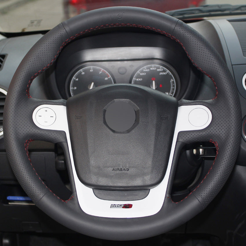 Black Artificial Leather Hand- stitched Car Steering Wheel Cover for MG3 MG 3