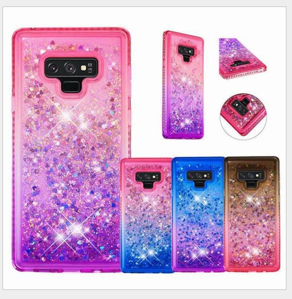 For Samsung Galaxy S8 S9 Plus Note 8 9 J3 J5 J7 2018 A5 A6 TPU+ PC Case Glitter Quicksand Liquid Floating Flowing Sparkle Shiny Phone Cases