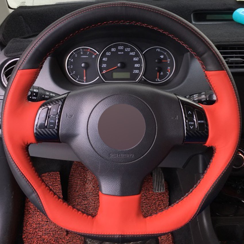 Red Black Genuine Leather DIY Hand-stitched Car Steering Wheel Cover for Suzuki Swift 2011 2012 2013