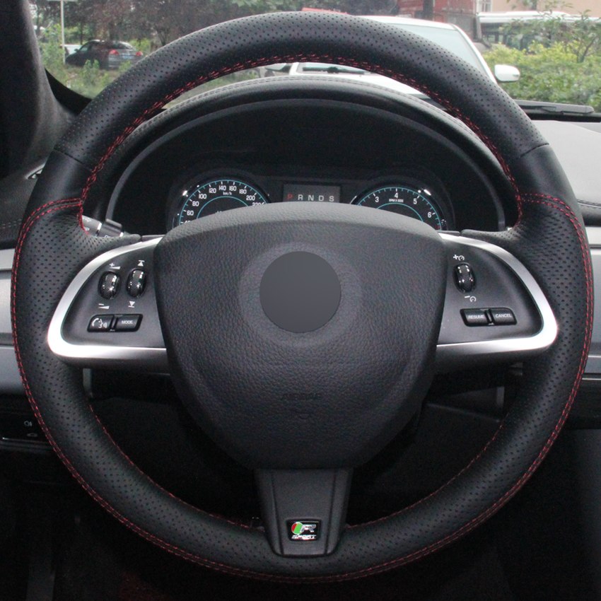 Hand-stitched Car Steering Wheel Cover Black Genuine Leather for Jaguar XF XF S XF Sportbrake 2014 2015