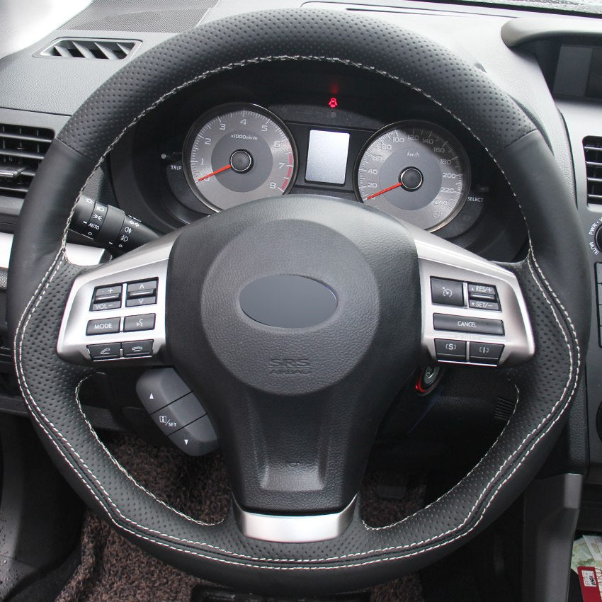 Black Genuine Leather DIY Hand-stitched Car Steering Wheel Cover for Subaru Forester XV 2013-2015 Legacy Outback 2013-2014