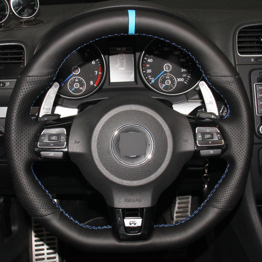 Hand-stitched Black Genuine Leather Car Steering Wheel Cover for Volkswagen Golf 6 GTI MK6 VW Polo GTI Scirocco R Passat CC