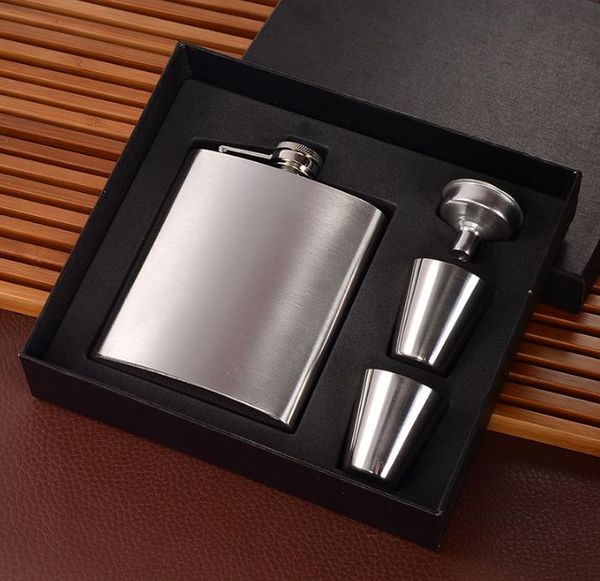 Silver Flasks Set 7oz Hip Flask 2 Cups Set Stainless Steel Hip Flasks Wine Pot Foam A Inner and Gift Box SN1954