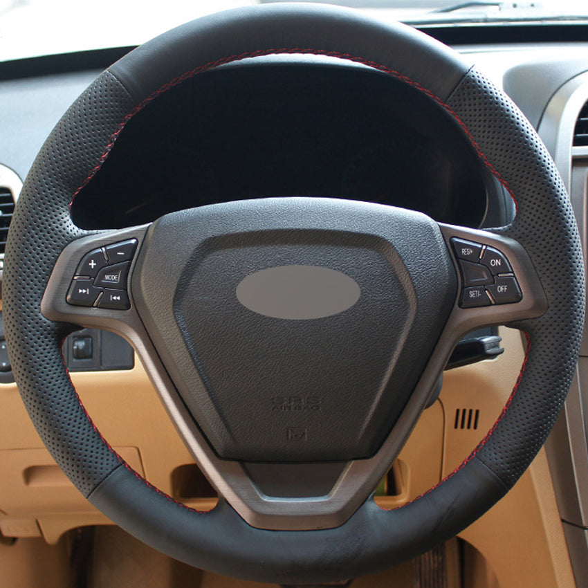 DIY Hand-stitched Car Steering Wheel Cover Black Genuine leather for Chery Tiggo 2010-2013 Tiggo 3 2014 2015