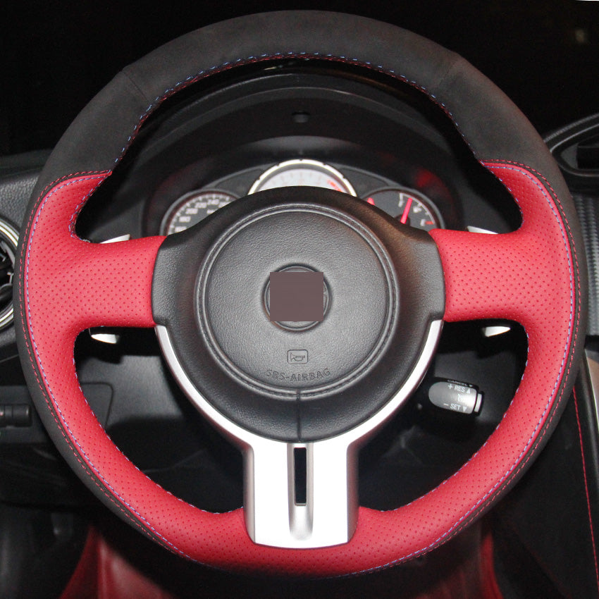 Red Genuine Leather Black Suede Steering Wheel Cover for Toyota 86 BRZ Car Special Hand-stitched Covers