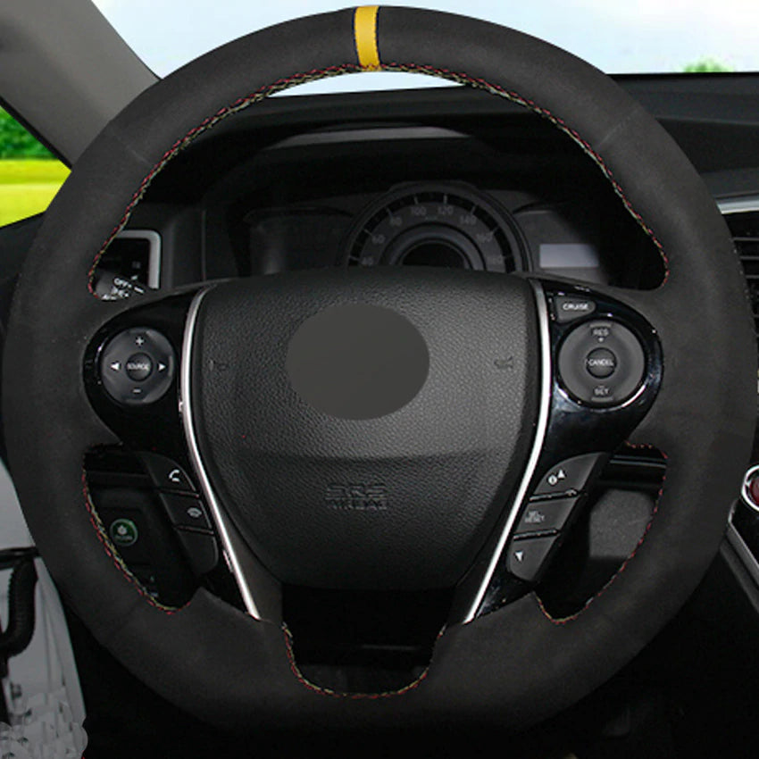 Black Suede Hand-stitched Steering Wheel Cover for Honda Accord 9 Odyssey Crosstour 2013-2016