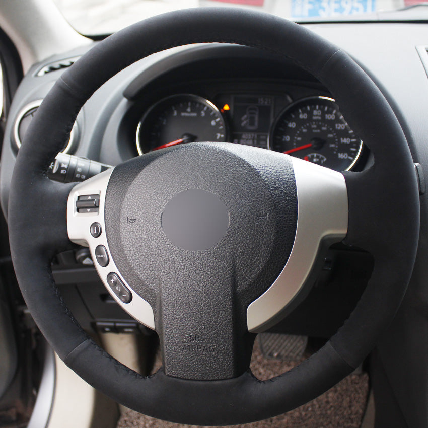 All Black Suede Hand-stitched Car Steering Wheel Cover for Nissan QASHQAI X-Trail NV200 Rogue