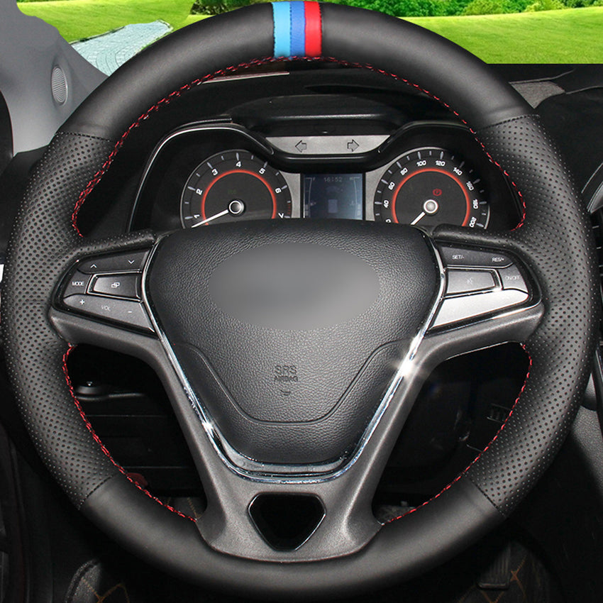 Black Genuine Leather DIY Hand-stitched Car Steering Wheel Cover for Chery Arrizo 5