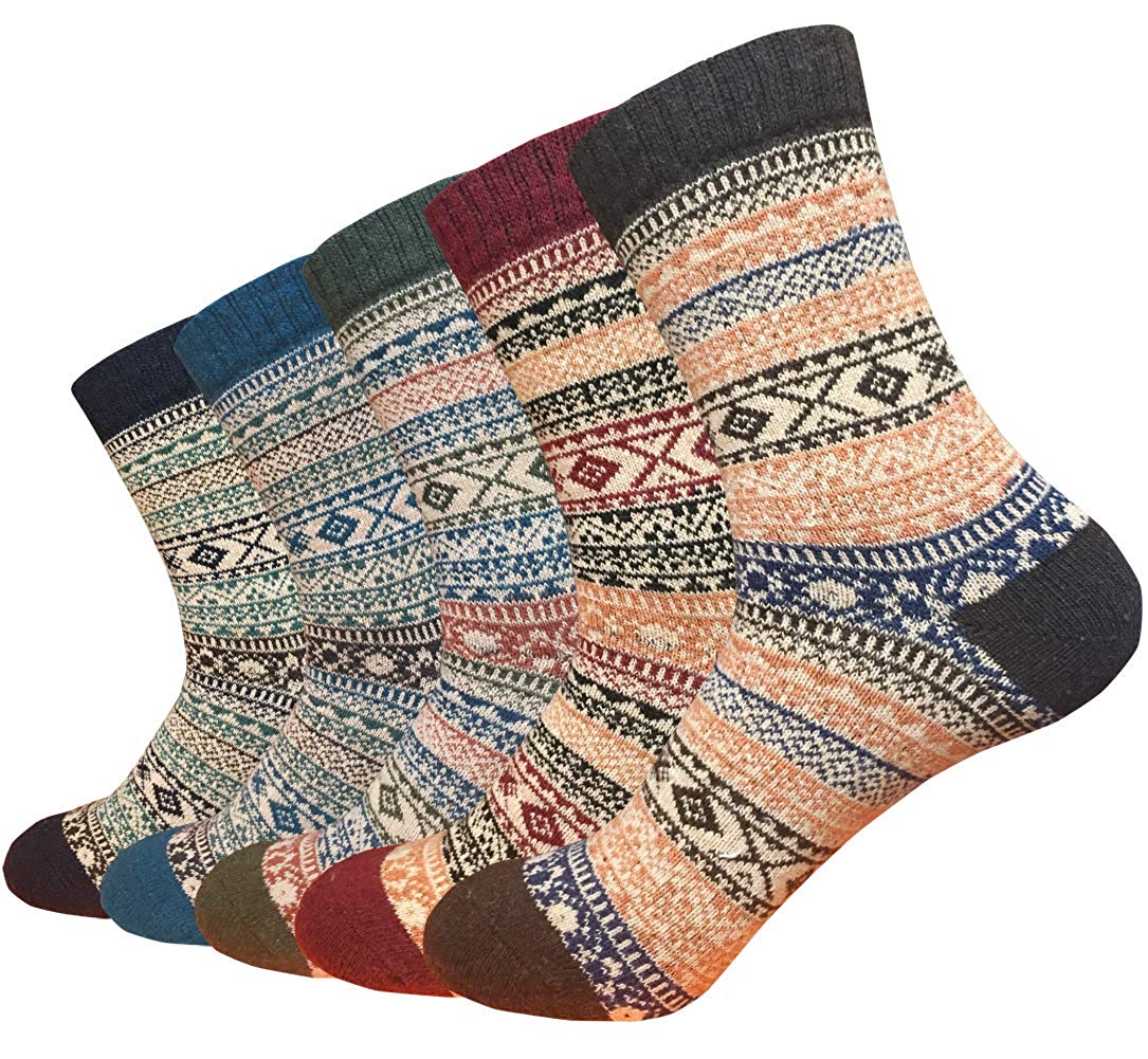 5 Paris Womens Wool Crew Winter Warm Socks Vintage Thick Knitting Thermal Casual Socks Size 6-11