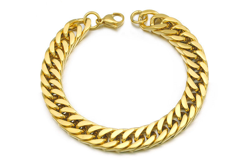 Charm Bracelets Gold Plated Stainless Steel Curb Cuban Chain Mens Jewellery 8.7&quot; Long 10mm Wide,Wholesale WB003