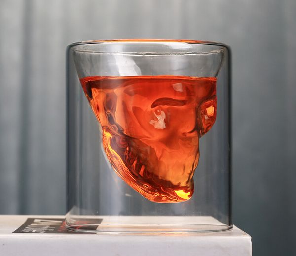 Creative double transparent glass skull wine glass water crystal beer mug personality bar wine glass Drinkware