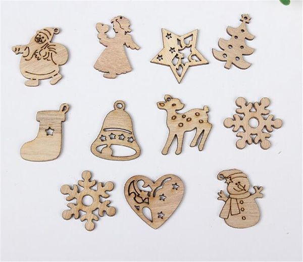 DIY Natural Wooden Chip Christmas Tree Hanging Ornaments Pendant Kids Gifts Snowman Tree Shape Xmas Ornaments Decorations
