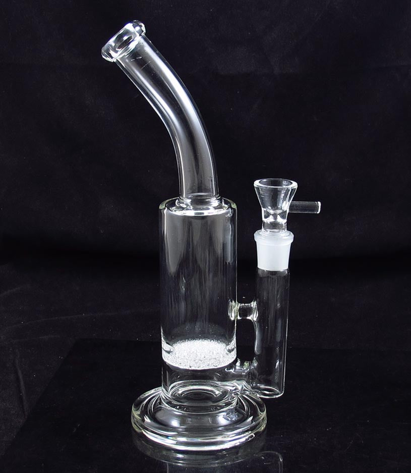 Frit Disk Glass Water Bong 10 inch Smoke Bubbler Pipe Bend Neck for Dry Herb 19MM