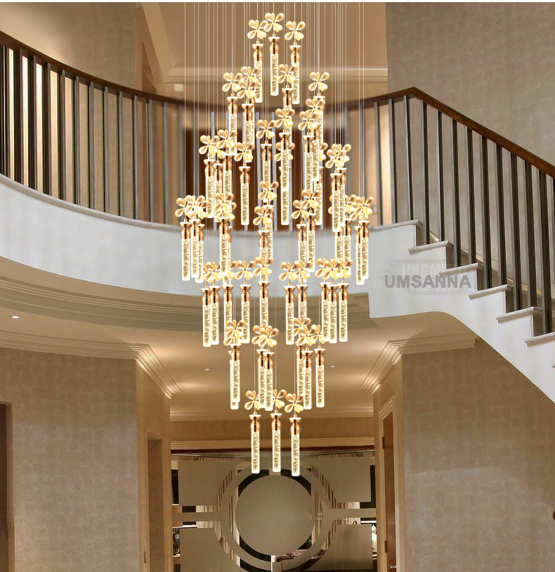Modern Chandelier LED Lamps K9 Crystal Bubble Bar Chandeliers Lights Fixture American Big Long Stair Hanging Light Home Indoor Lighting