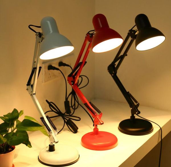 E27 Flexible Swing Arm Desk Lamp 360 Degree Rotation Office Home Reading Table Light with Rotatable Lamp Head Clamp Mount
