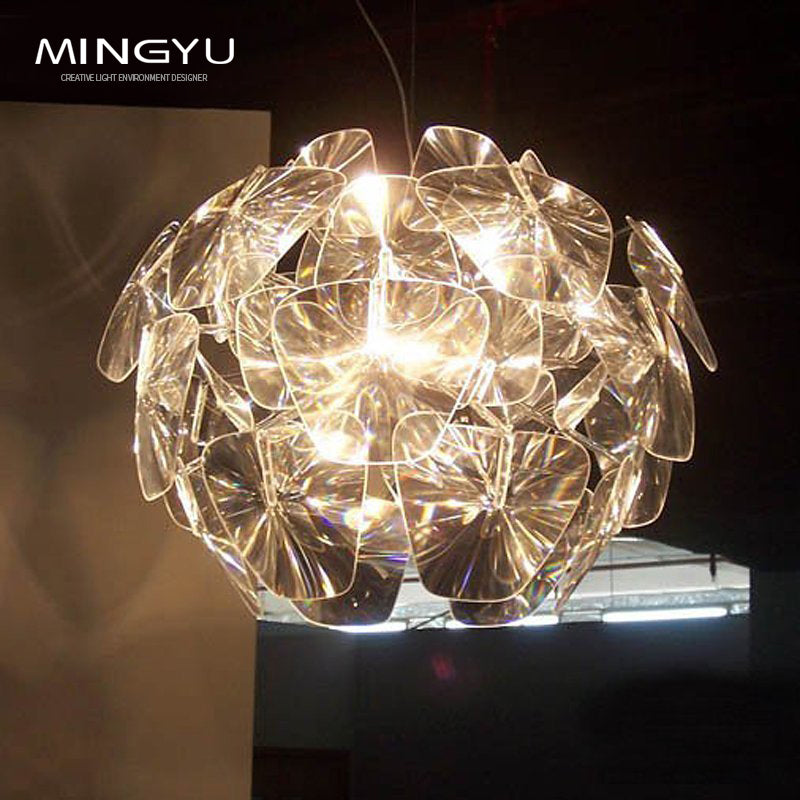 Modern Crystal Chandelier Lamp Art Glass Leaf Plates Flower Chandelier LED Ball Pendant Light for Foyer Hotel Restaurant Living Room