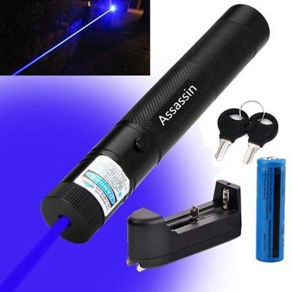 10Miles Voilet Laser 405nm Blue Purple Lazer Pen Pointer Cat Toy Visible Beam Astronmy+ 18650 button top Battery + Charger