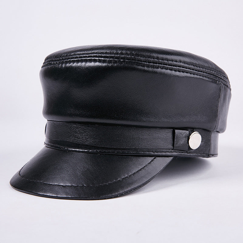 Leather Students Hats Men and Women Models Military Hat Flat Top Hat Sheepskin Caps Baseball Hats Outdoor Mens Tourist Cap Leisure Cap