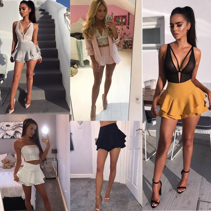High Waist Shorts Skirts Women Solid Mini Ruffles Hem Pleated Skirt Shorts Women&#039;s Layered Skirt Style Shorts Female 9 Colors 5044