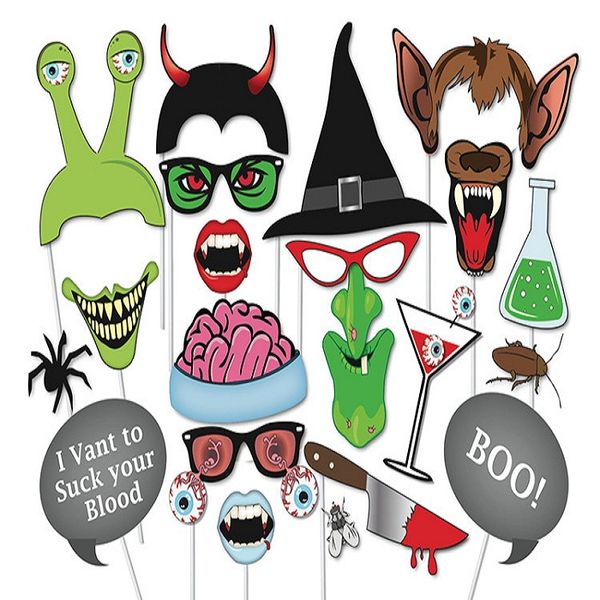 14-26pcs-set Photo Booth Props Photography mask paper Card Birthday wedding Party Decoration event gift hollows scary