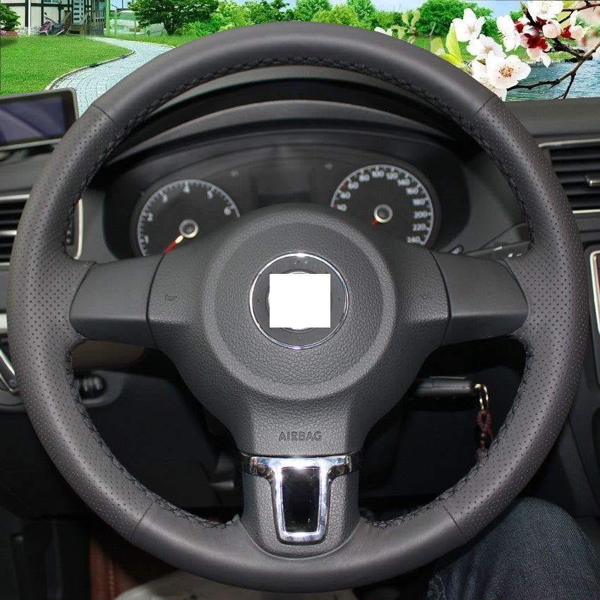 Black Leather Hand-stitched Car Steering Wheel Cover for Volkswagen Golf 6 Mk6 VW Polo Sagitar Bora Santana Jetta MK5 2010-2013