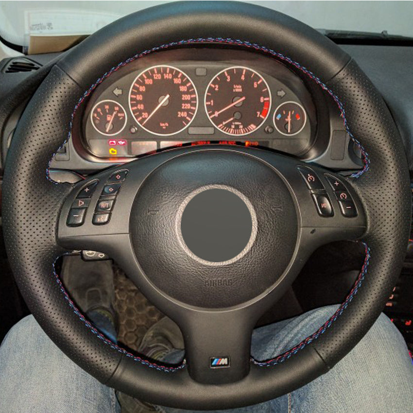 New Black Genuine Leather DIY Car Steering Wheel Cover for BMW E46 E39 330i 540i 525i 530i 330Ci M3 2001-2003