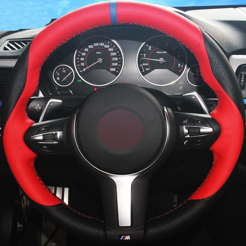 New Black Red Genuine Leather DIY Car Steering Wheel Cover for BMW F33 428i 2015 F30 320d 328i 330i 2016 M3 M4 2014-2016
