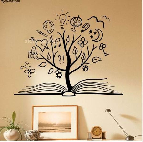 Book Tree Wall Decal Library School Vinyl Sticker Unique Home Art Decor Reading Room Decoration Removable Murals Kids Rooms SK13