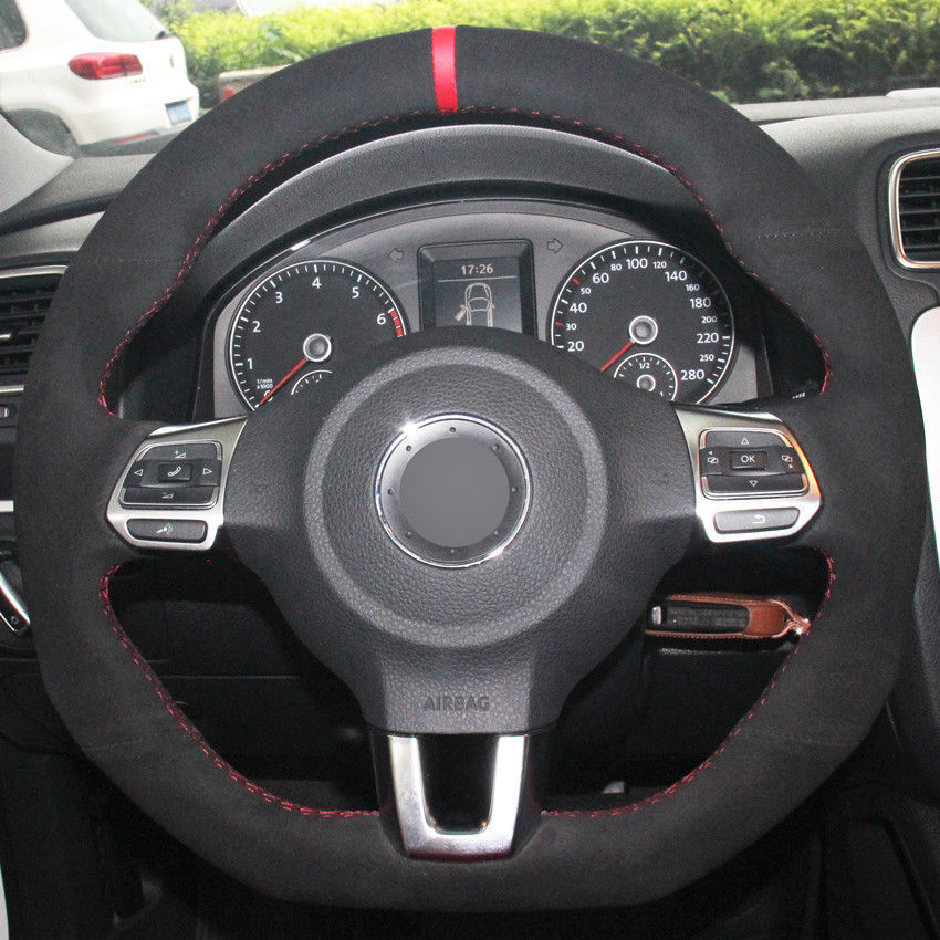For VW Golf 6 GTI MK6 Polo Steering Wheel Cover DIY Hand-stitched Car Interior