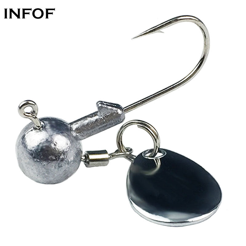INFOF 10pcs-pack Jig Head Hooks Fishing Spin Jighead 2g 4g Jig Spins with Blades Worms Tubes Hook